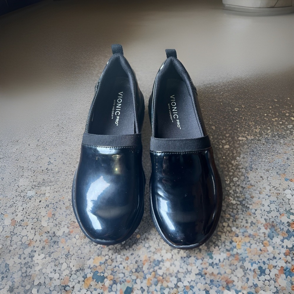 Vionic Pro Fiona Black Patent Leather Slip-on Comfort Shoes W/Vio-Grip 38 US 7